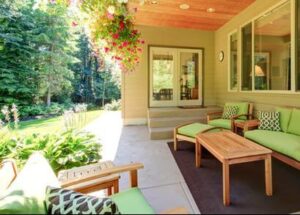 patio area in a comfortable backyard concrete floor